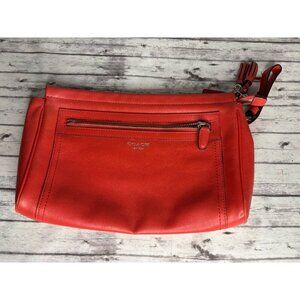 Coach Red Orange Medium Clutch Wristlet Bag Tassels